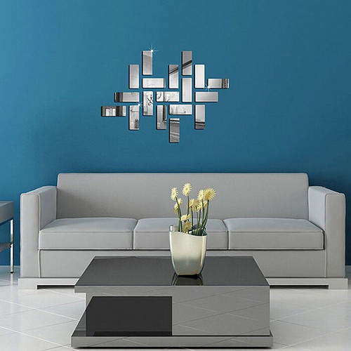Square 3D Effect DIY Home Decal Crystal Mirror Wall Sticker - Silver