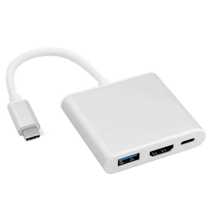 Apple MacBook 12" USB-C to HDMI + USB OTG + Charger Adapter - White Silver