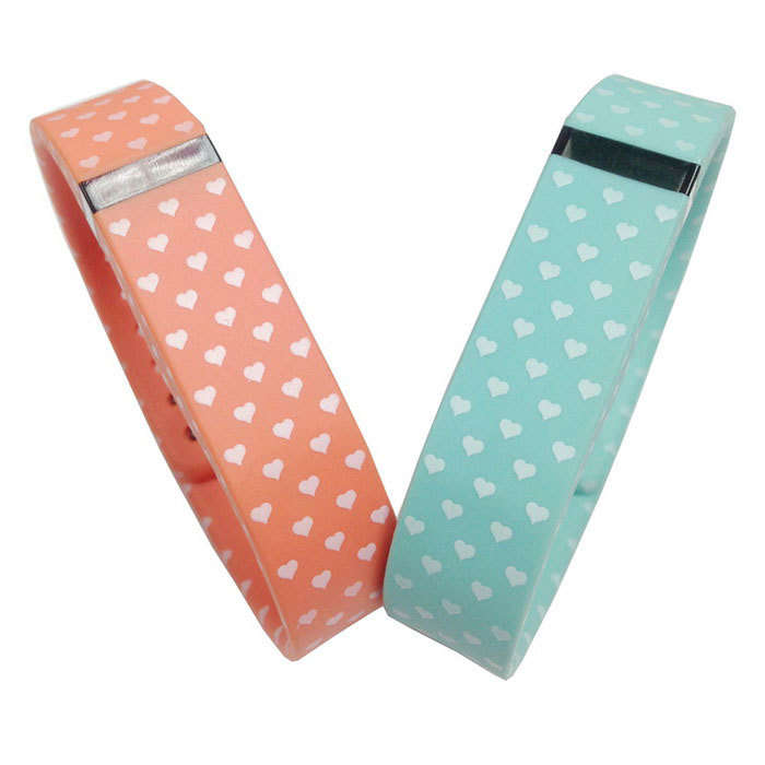White Hearts Wrist Band for Fitbit Flex - Light Green + Orange(2PCS)