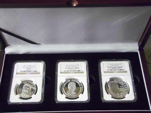 Special Set - 3 x Sterling Silver NGC Graded Mandela Coin & Medallion Set in Wooden Display Box