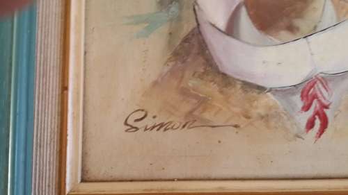 VINTAGE ORIGINAL "SIMON" OIL ON CANVAS TWO CLOWNS PAINTING (VERY POPULAR IN AMERICA)
