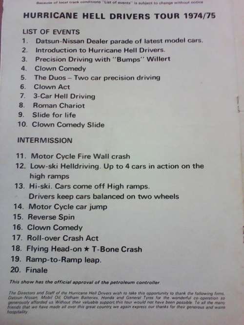 Hurricane Hell Drivers Tour 1974/5 Souvenir Programme - Signed by 5 of the 6 Drivers !! Rare !!