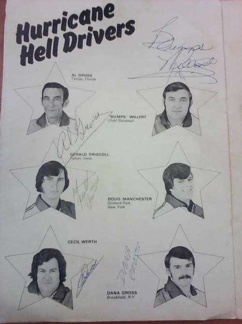 Hurricane Hell Drivers Tour 1974/5 Souvenir Programme - Signed by 5 of the 6 Drivers !! Rare !!
