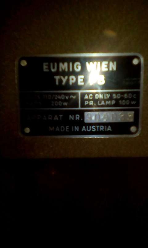 Eumig Wien 8mm Projector (Type P8) Circa 1960's Working @ Accessories