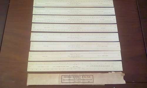 George Rowney & Co Set of Eight Draughtsman's Cardboard Scales (Complete)