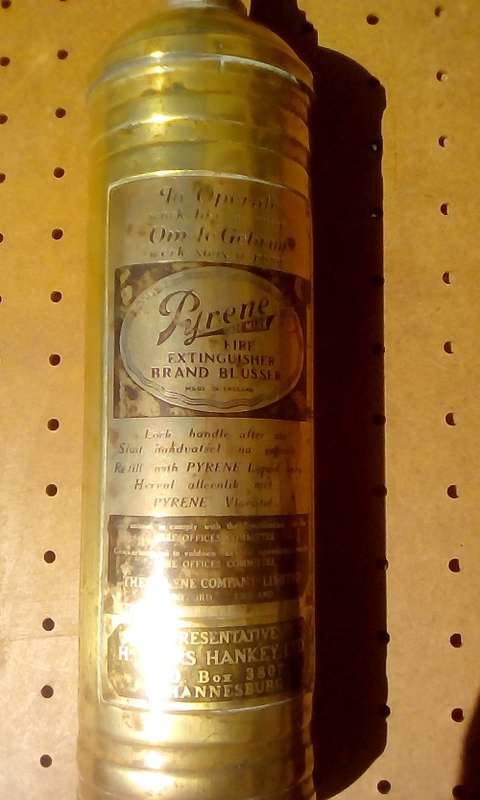 Circa 1914 Pyrene Brass Pump Fire Extinguisher (Canister full & includes original wall mount)