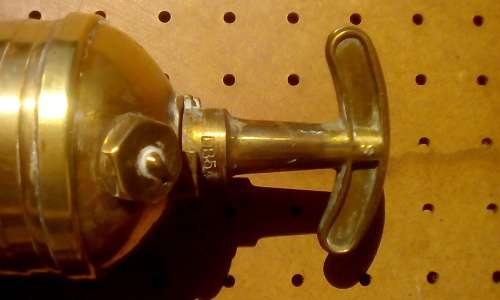 Circa 1914 Pyrene Brass Pump Fire Extinguisher (Canister full & includes original wall mount)
