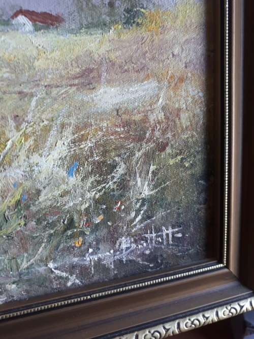 Circa 1970's Oil On Board "Farmhouse' By South African Artist George Bartlett