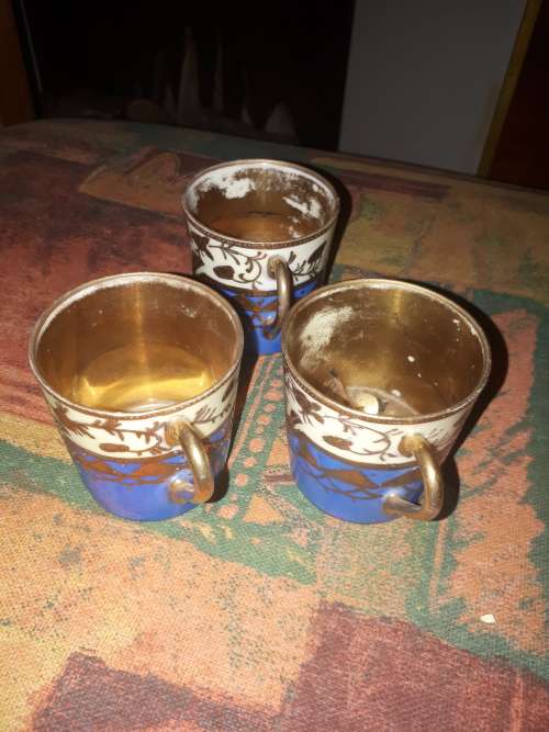 Set of 3 Daimyo Japan Hand Painted In Gold Fine China Saki Cups