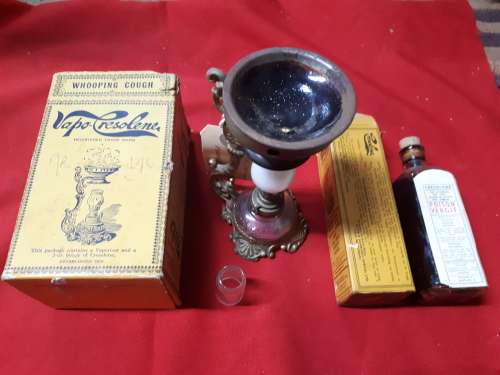 Antique Vapo Cresolene Keresene Lamp Vaporize In Original Box Including A Bottle Cresolene