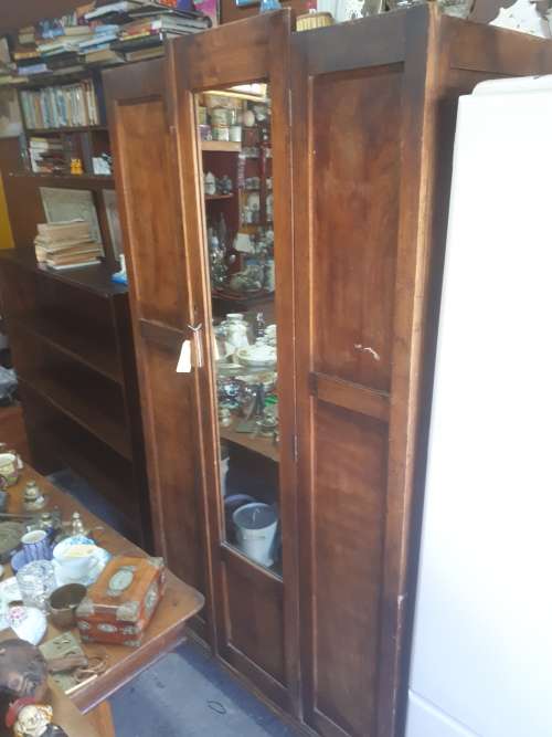 Vintage Oak Hanging Wardrobe With Mirrored Door