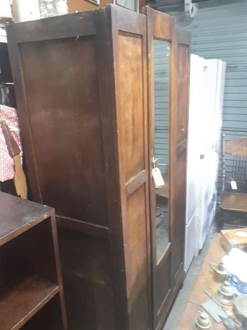 Vintage Oak Hanging Wardrobe With Mirrored Door