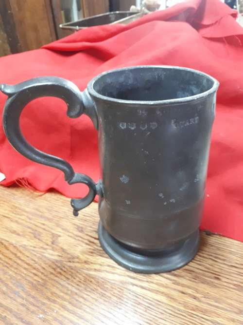 Early Victorian Pewter Pub Quart Tankard (Hallmarked)