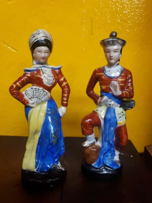2 x Vintage Handpainted Oriental Figures