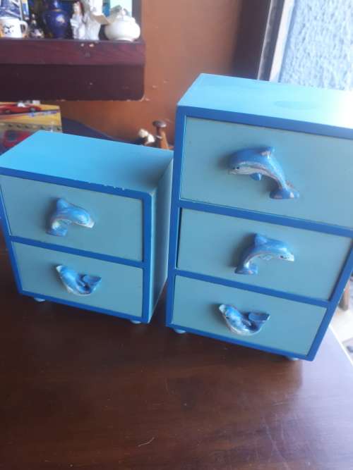 Set of Two Wooden Jewellery Boxes With Dolphin Handles