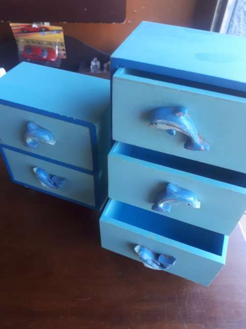 Set of Two Wooden Jewellery Boxes With Dolphin Handles