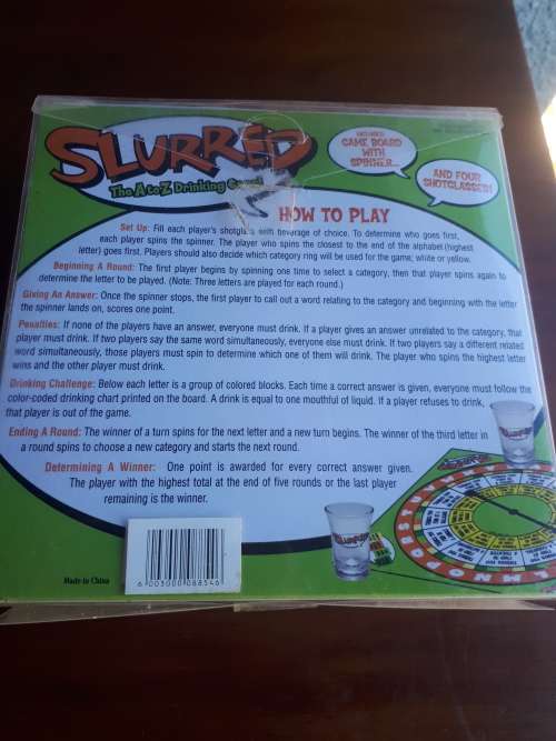 Slurred A to Z Drinking Game