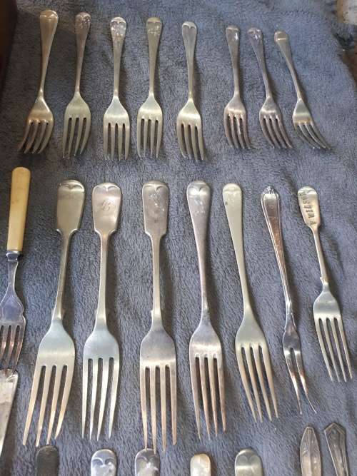 Edwardian Oak Cutlery Tray + 140Pc Assorted Cutlery Victorian / Edwardian / Art Deco / Vintage