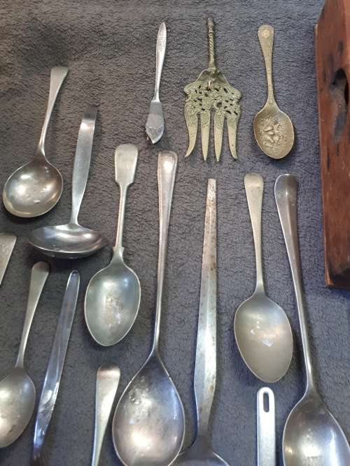 Edwardian Oak Cutlery Tray + 140Pc Assorted Cutlery Victorian / Edwardian / Art Deco / Vintage