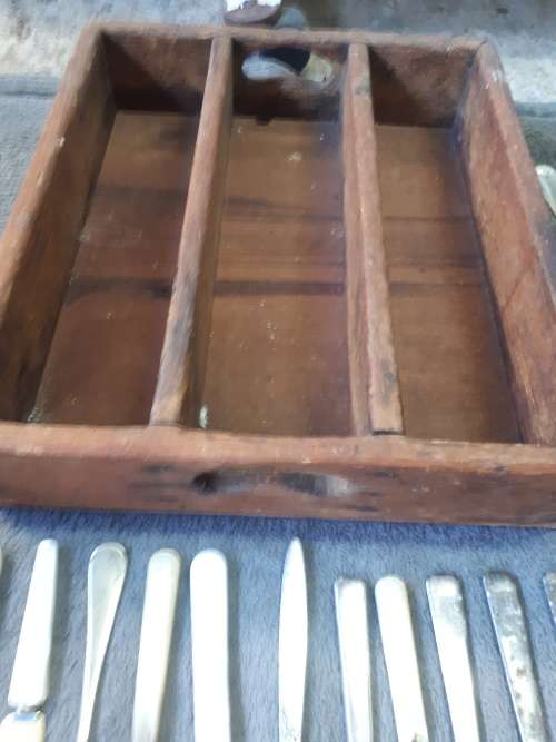 Edwardian Oak Cutlery Tray + 140Pc Assorted Cutlery Victorian / Edwardian / Art Deco / Vintage