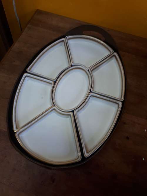 Vintage Booths 7 Division Snack Dish With Original Wooden Serving Tray