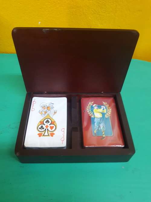 Set Of Two (Sealed) Golf Playing Cards In Wooden Box