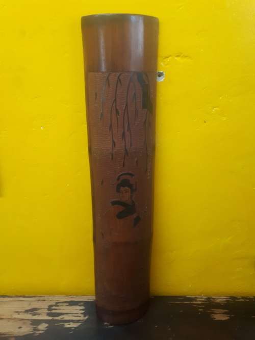 Vintage Carved Japanese Geisha On Bamboo
