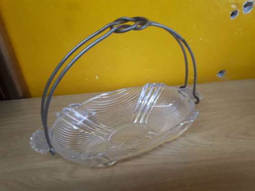 Stunning Vintage Glass Sweet Dish With Metal Handle