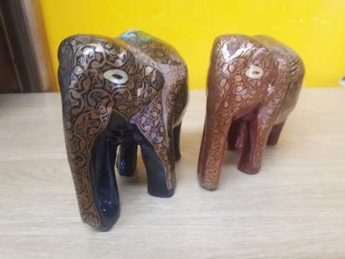 Pair Ceramic Glazed Handpainted Elephants