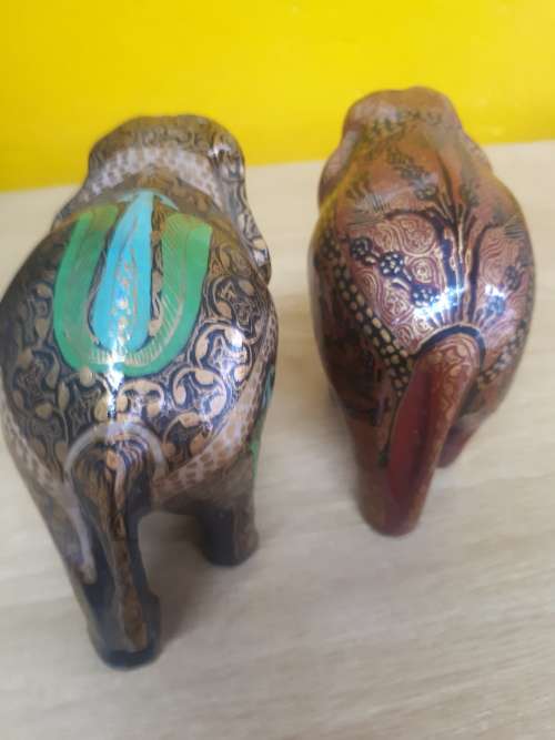 Pair Ceramic Glazed Handpainted Elephants