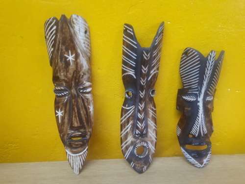 3 x African Masks Handcarved From Warthog Tusk