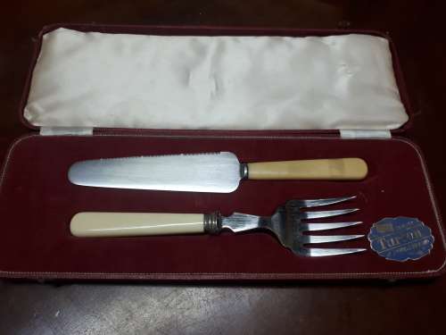 Vintage Turton Sheffield Plated Bone Handle Carvery Set In Original Case
