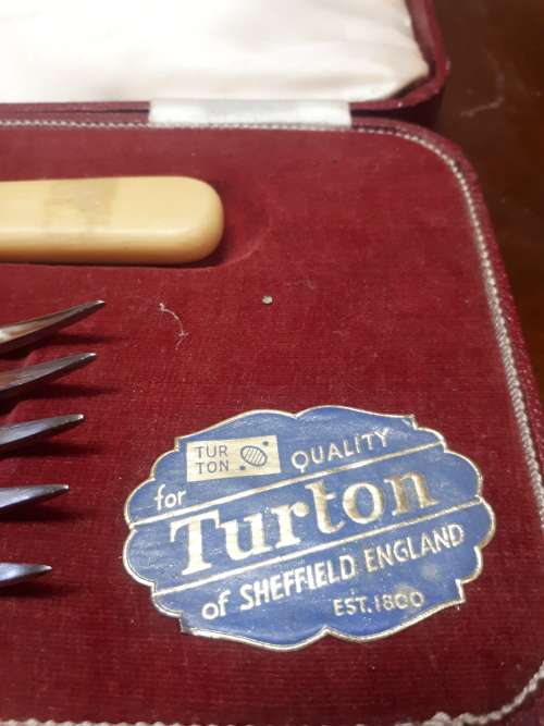 Vintage Turton Sheffield Plated Bone Handle Carvery Set In Original Case