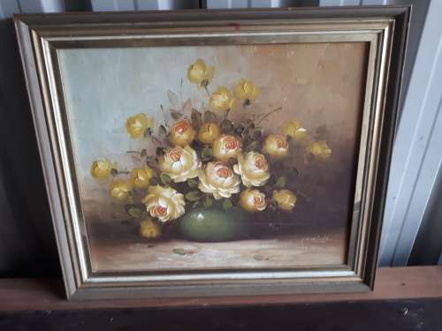 Original Oil on Board (Mid Century) Still Life Flowers By Artist Chialine