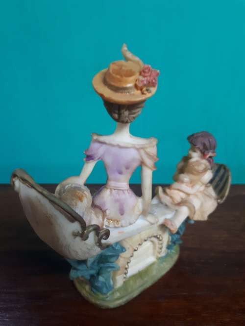 Vintage Handpainted Resin Figure of Lady And Young Girl