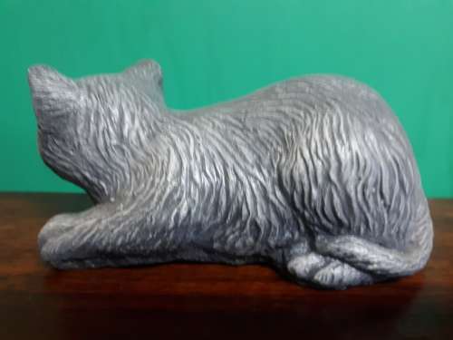 Handpainted Resin Crouching Cat With Torn Ear