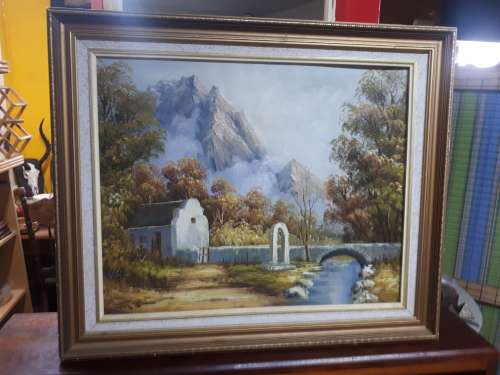 Stunning Vintage Oil On Board, Mountains, Stream @ Cottage