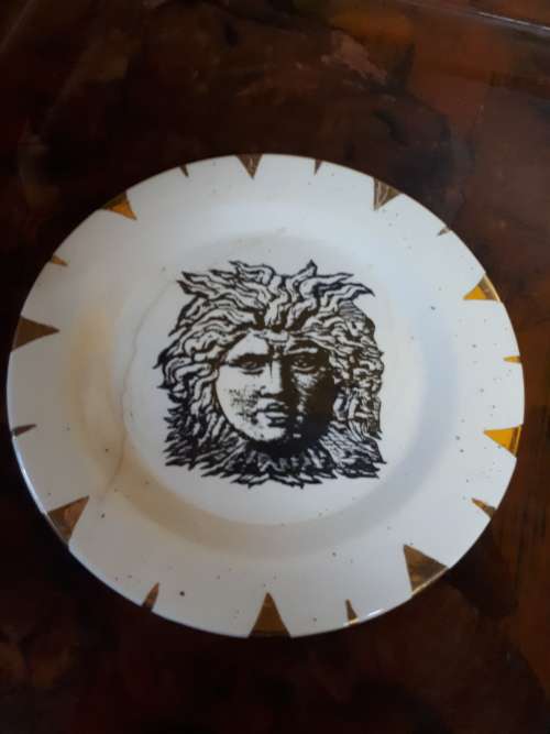 Vintage Ceramic Glazed With Gold Detailed Greek Mythology Plate