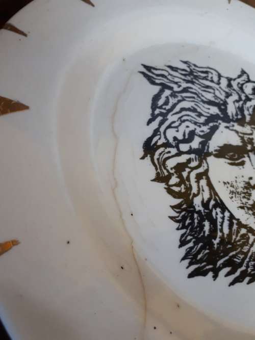 Vintage Ceramic Glazed With Gold Detailed Greek Mythology Plate