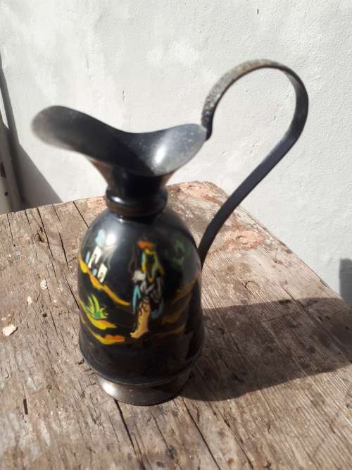 Vintage Israeli Tin Pitcher Handpainted