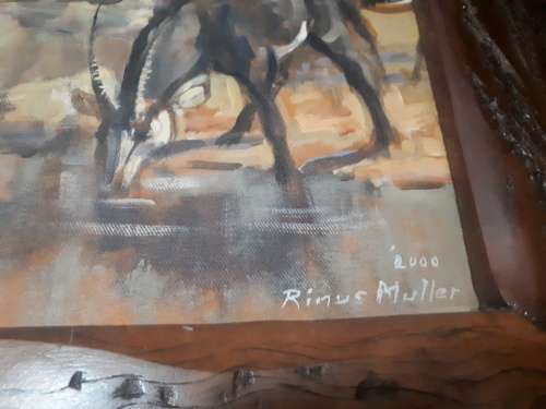 Rinus Muller SA Artist 1941 - 2004 Oil On Board Sleeper Wood Frame - Signed And Dated 2000
