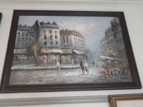 American Artist Caroline C. Burnett (1877-1950) Large Oil on Board Paris Street Scene
