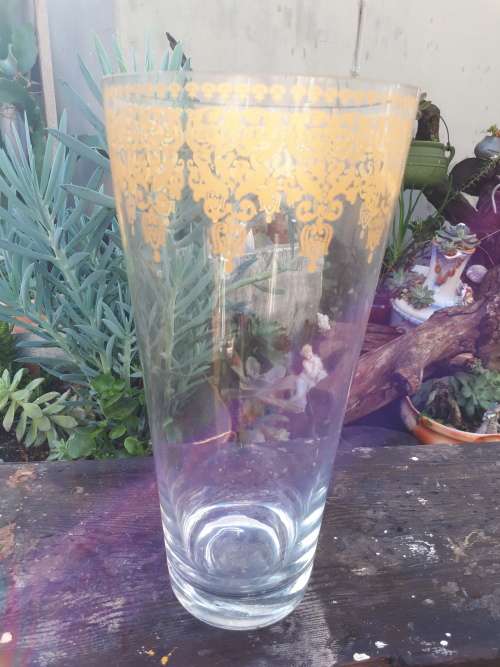 Large Glass Vase With Handpainted Gold Detail
