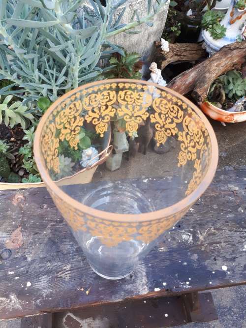Large Glass Vase With Handpainted Gold Detail