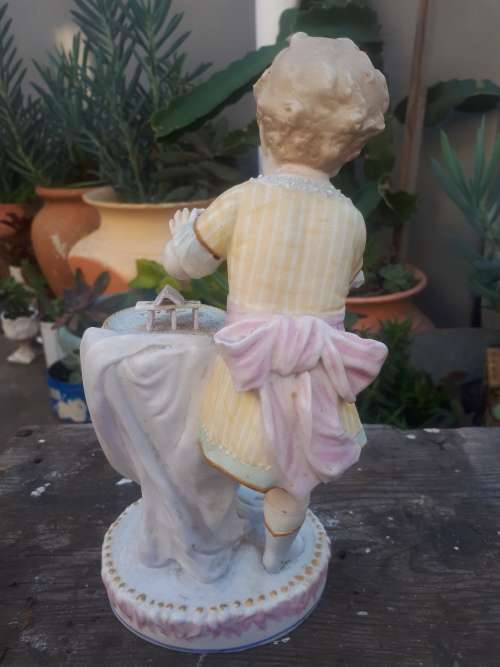 Stunning Vintage Handpainted Ceramic Figure Of Boy And Card Table With Anchor Hallmark