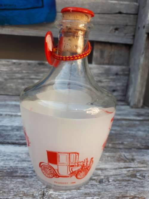 French Glass Decanter Depicting Old Vehicles From 1898 - 1910