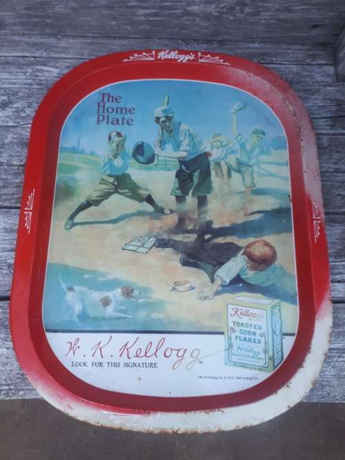 Kelloggs Enamel Collectors Tray `Reddys Great Slide to the Home Plate`