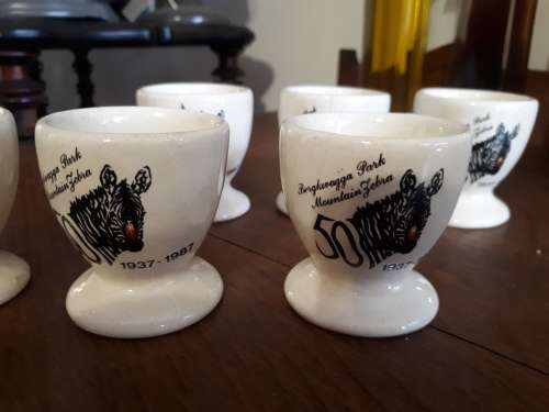 Set of 6 Porcelain Egg Cups 1937 - 1987 Bergkwagga Park Mountain Zebra