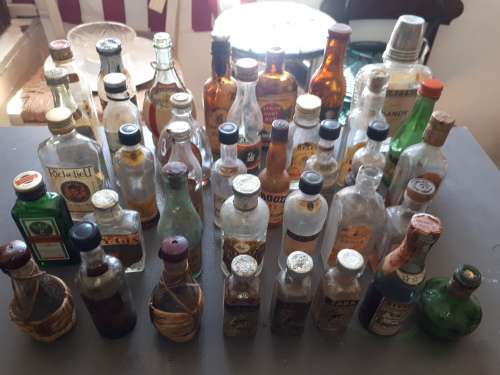 Collection Of 37 Vintage / Retro Miniature Alcohol Bottles
