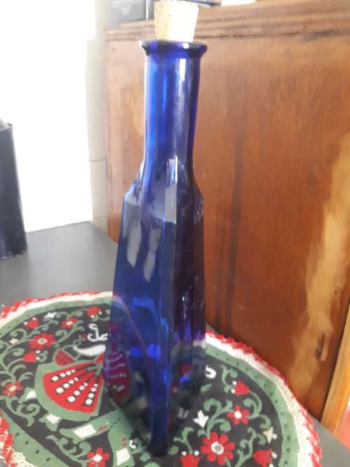 Tall Cobolt Blue Sauce Bottle With Cork